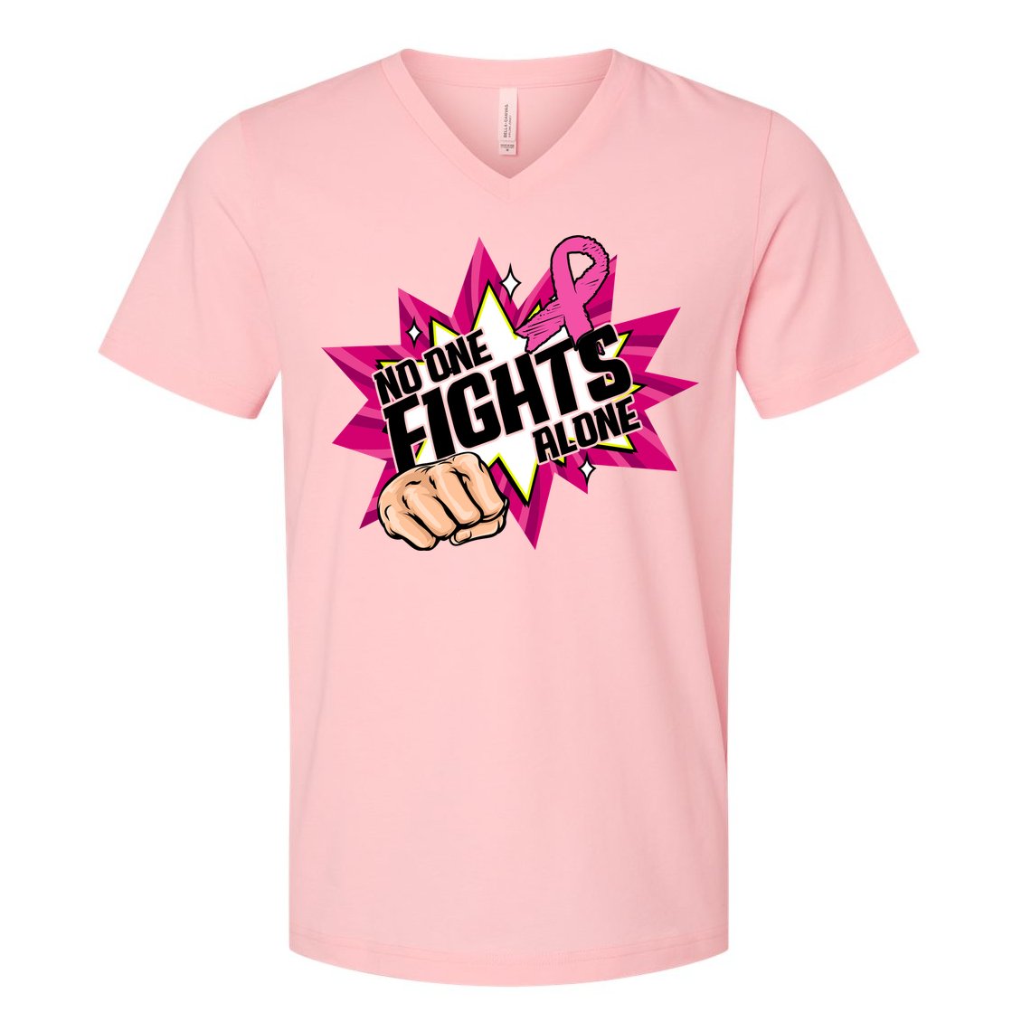 No One Fights Alone Breast Cancer Awareness V-Neck T-Shirt