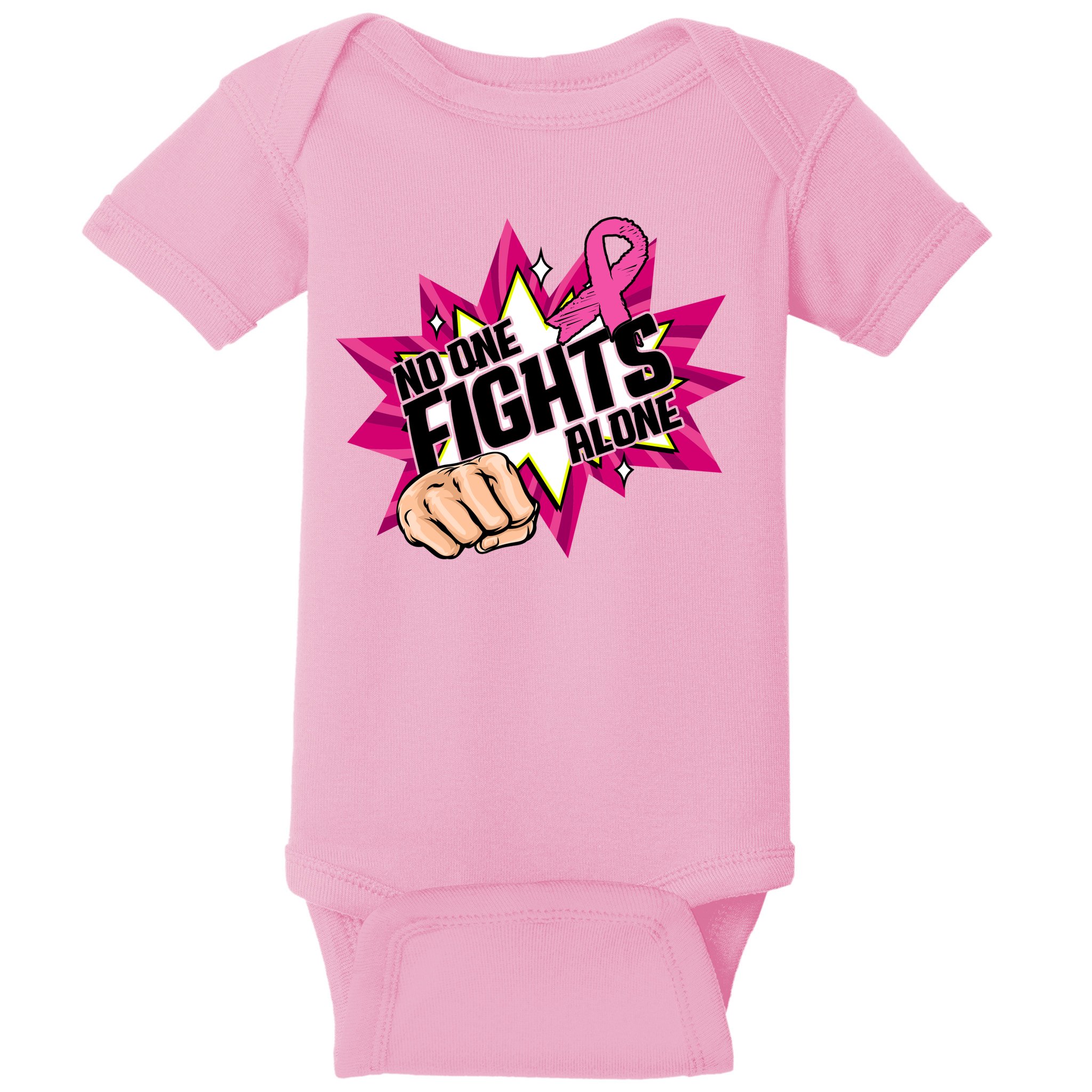 No One Fights Alone Breast Cancer Awareness Baby Bodysuit