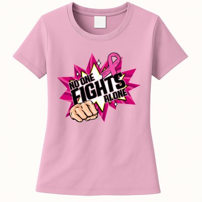 No One Fights Alone Breast Cancer Awareness Womens T-Shirt