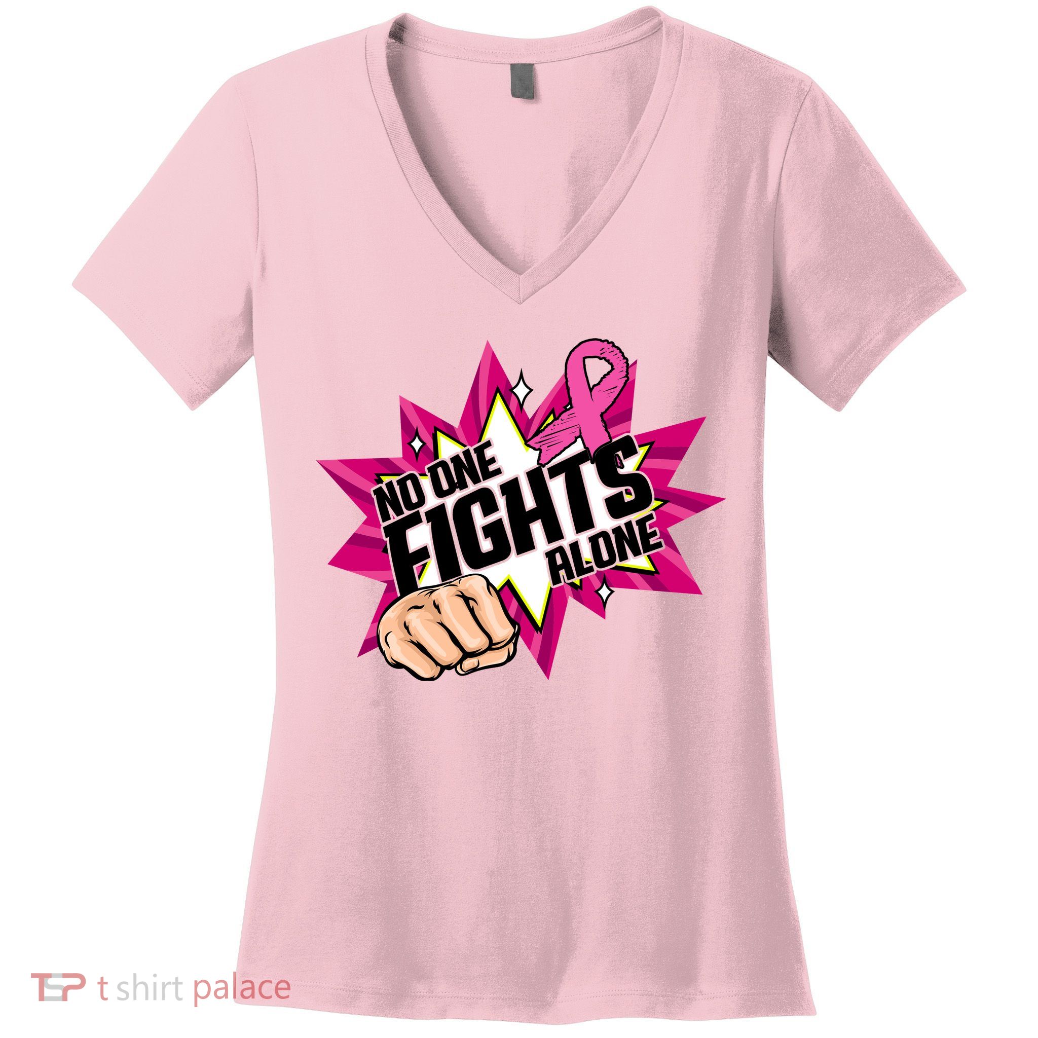 No One Fights Alone Breast Cancer Awareness Women's V-Neck T-Shirt