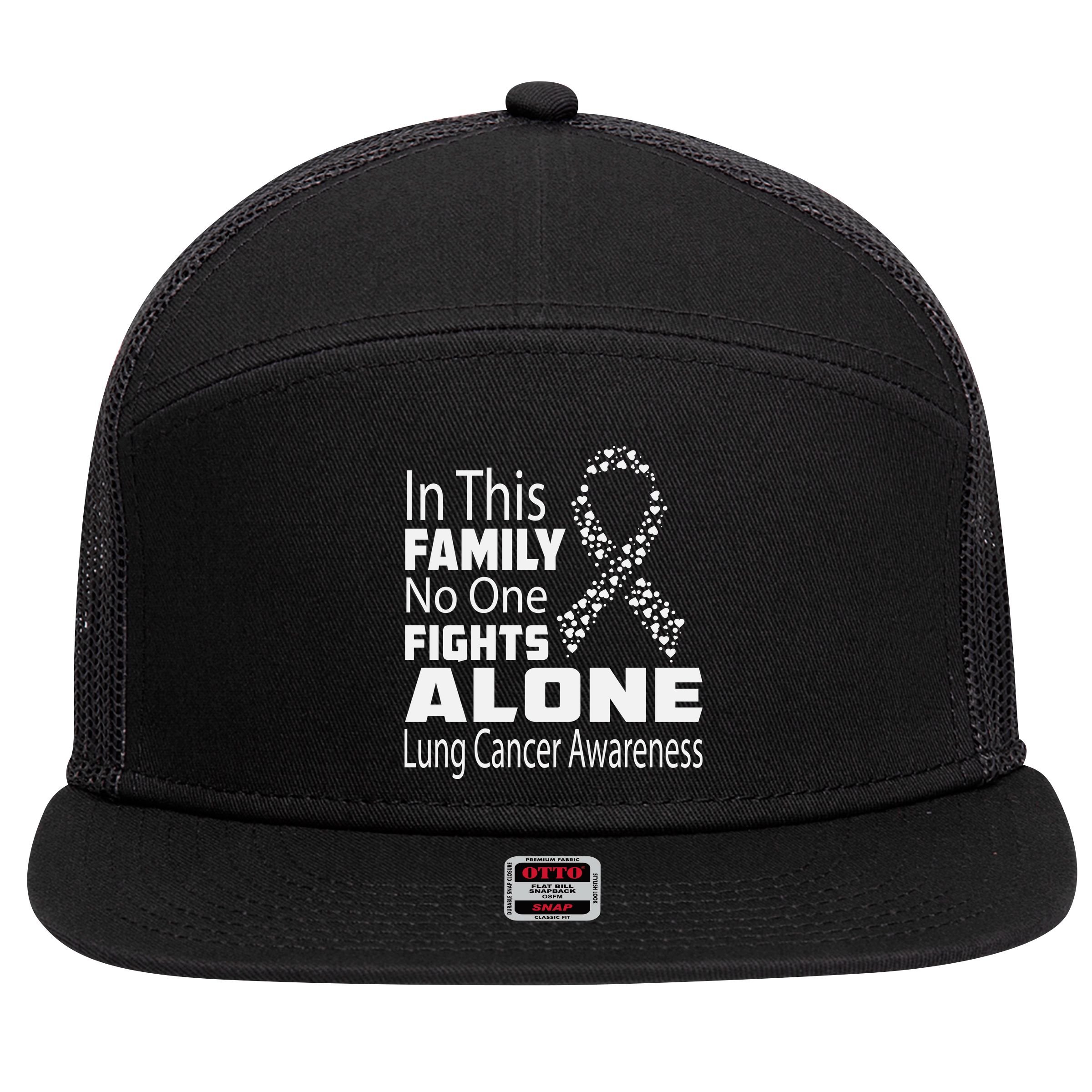 No One Fights Alone Lung Cancer Awareness 7 Panel Mesh Trucker Snapback Hat