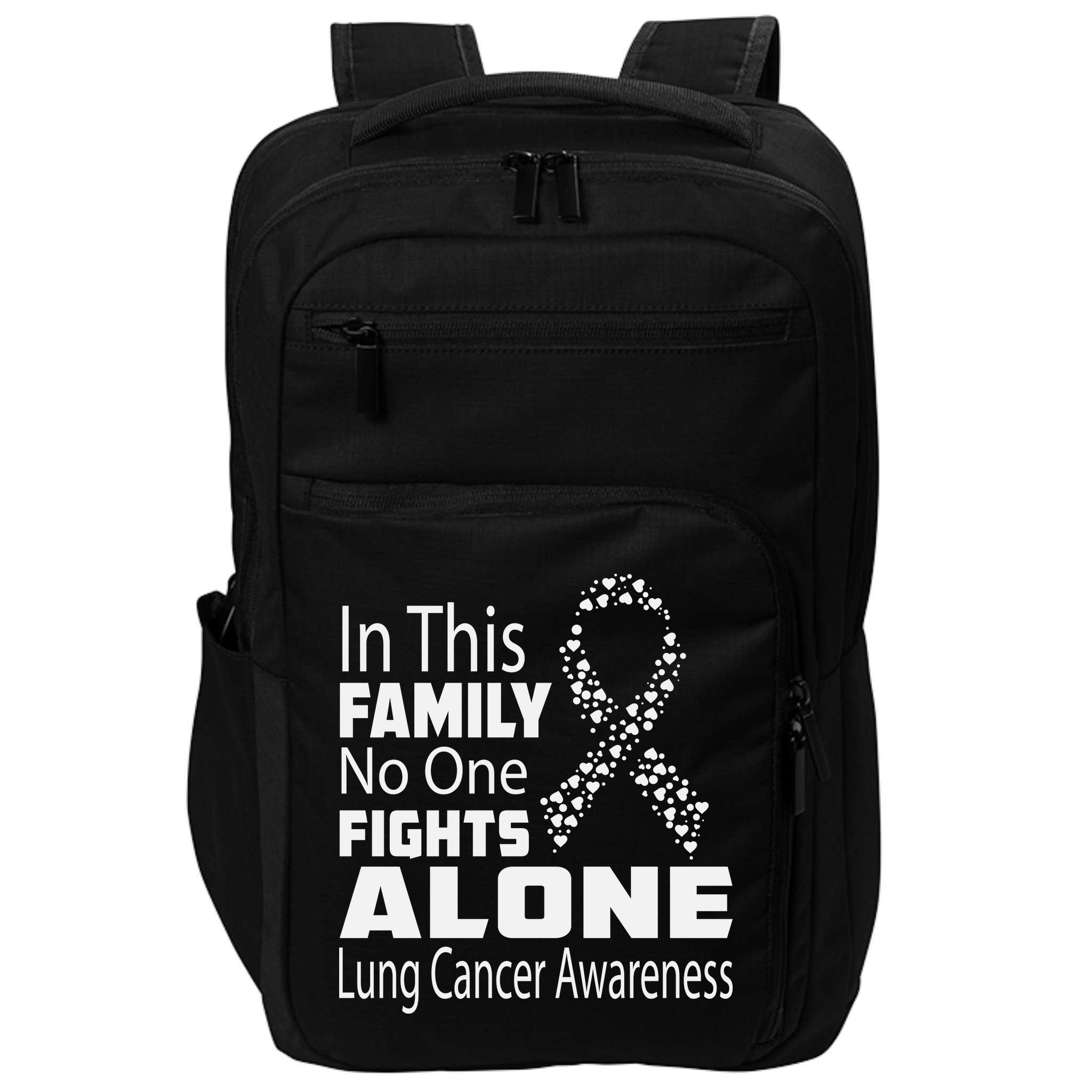 No One Fights Alone Lung Cancer Awareness Impact Tech Backpack