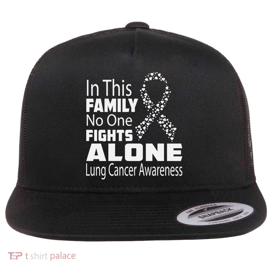 No One Fights Alone Lung Cancer Awareness Flat Bill Trucker Hat