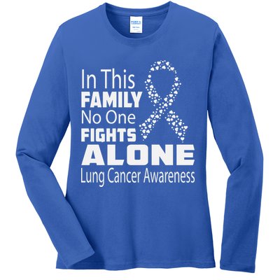 No One Fights Alone Lung Cancer Awareness Ladies Long Sleeve Shirt