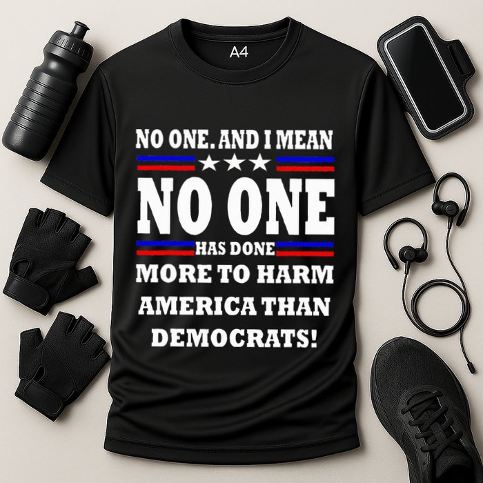 No One Has Done More To Harm America Than Democrats Cooling Performance Crew T-Shirt