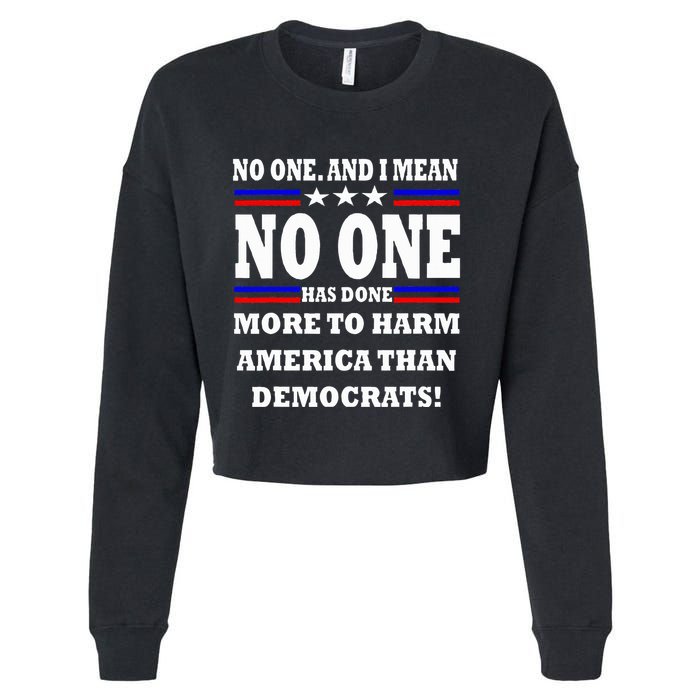 No One Has Done More To Harm America Than Democrats Cropped Pullover Crew
