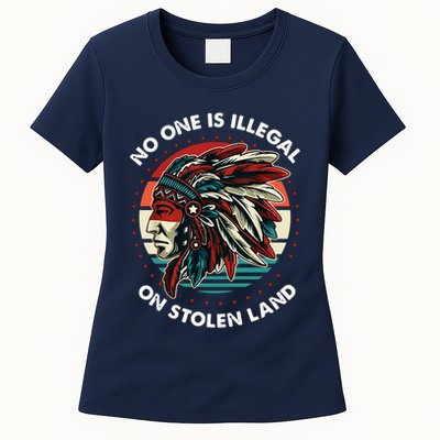 No One Is Illegal On Stolen Land Native Vintage Womens T-Shirt