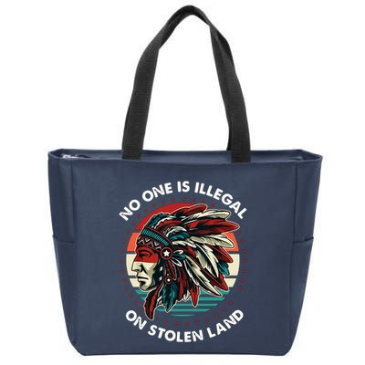 No One Is Illegal On Stolen Land Native Vintage Zip Tote Bag