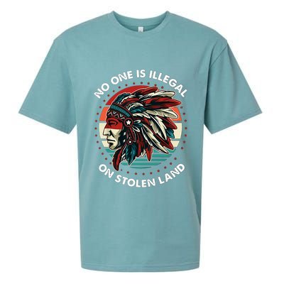 No One Is Illegal On Stolen Land Native Vintage Sueded Cloud Jersey T-Shirt