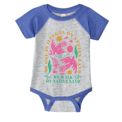 No One Is Illegal On Stolen Land We Walk On Native Land Infant Baby Jersey Bodysuit