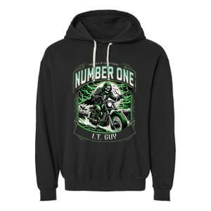 Number One I.T. Guy 1 Skeleton Biker Edition Garment-Dyed Fleece Hoodie