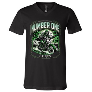 Number One I.T. Guy 1 Skeleton Biker Edition V-Neck T-Shirt