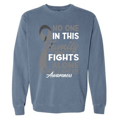 No One In This Family Fights Alone I Brain Cancer Awareness Gift Garment-Dyed Sweatshirt