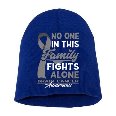 No One In This Family Fights Alone I Brain Cancer Awareness Gift Short Acrylic Beanie