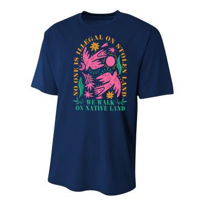 No One Is Illegal On Stolen Land We Walk On Native Land Youth Performance Sprint T-Shirt