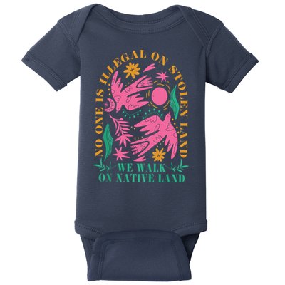 No One Is Illegal On Stolen Land We Walk On Native Land Baby Bodysuit