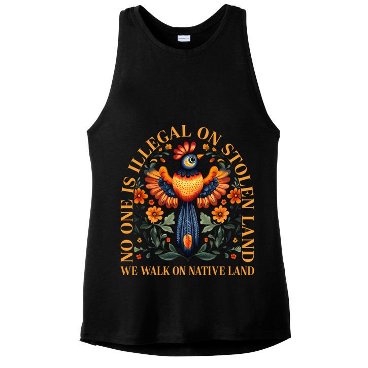 No One is Illegal on Stolen Land We Walk On Native Land Ladies PosiCharge Tri-Blend Wicking Tank