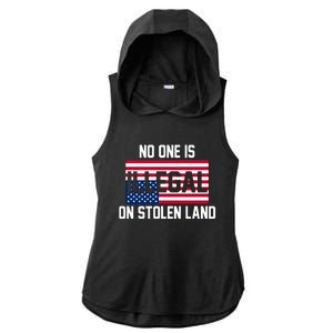 No One Is Illegal On Stolen Land Ladies PosiCharge Tri-Blend Wicking Draft Hoodie Tank