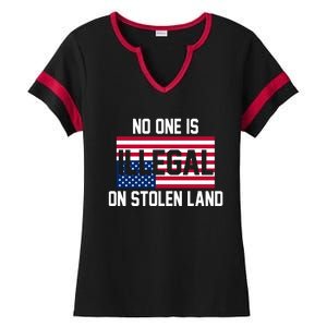 No One Is Illegal On Stolen Land Ladies Halftime Notch Neck Tee