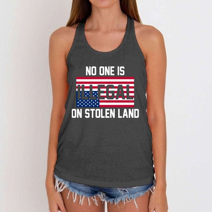 No One Is Illegal On Stolen Land Women's Knotted Racerback Tank