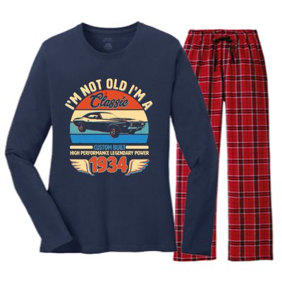 Not Old Im A Classic 1934 Car Lovers 90th Birthday Women's Long Sleeve Flannel Pajama Set 