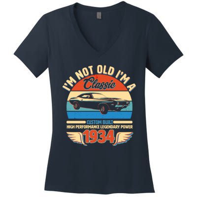 Not Old Im A Classic 1934 Car Lovers 90th Birthday Women's V-Neck T-Shirt