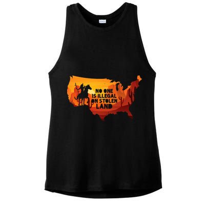 No One Is Illegal On Stolen Land Support Immigration Ladies PosiCharge Tri-Blend Wicking Tank
