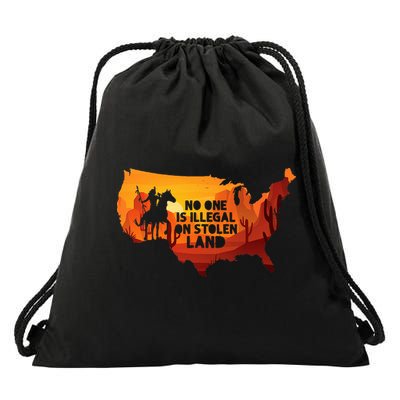 No One Is Illegal On Stolen Land Support Immigration Drawstring Bag