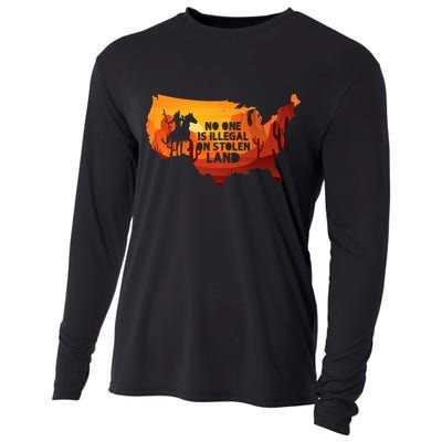 No One Is Illegal On Stolen Land Support Immigration Cooling Performance Long Sleeve Crew