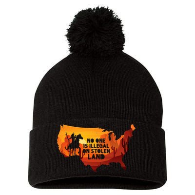 No One Is Illegal On Stolen Land Support Immigration Pom Pom 12in Knit Beanie