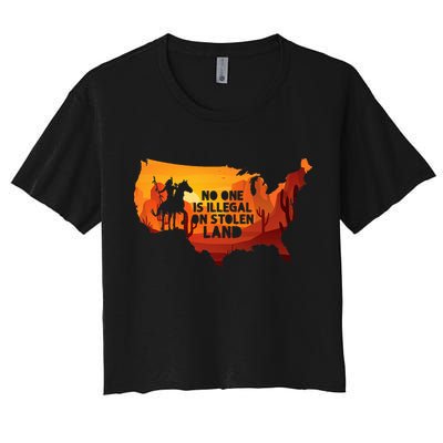 No One Is Illegal On Stolen Land Support Immigration Women's Crop Top Tee