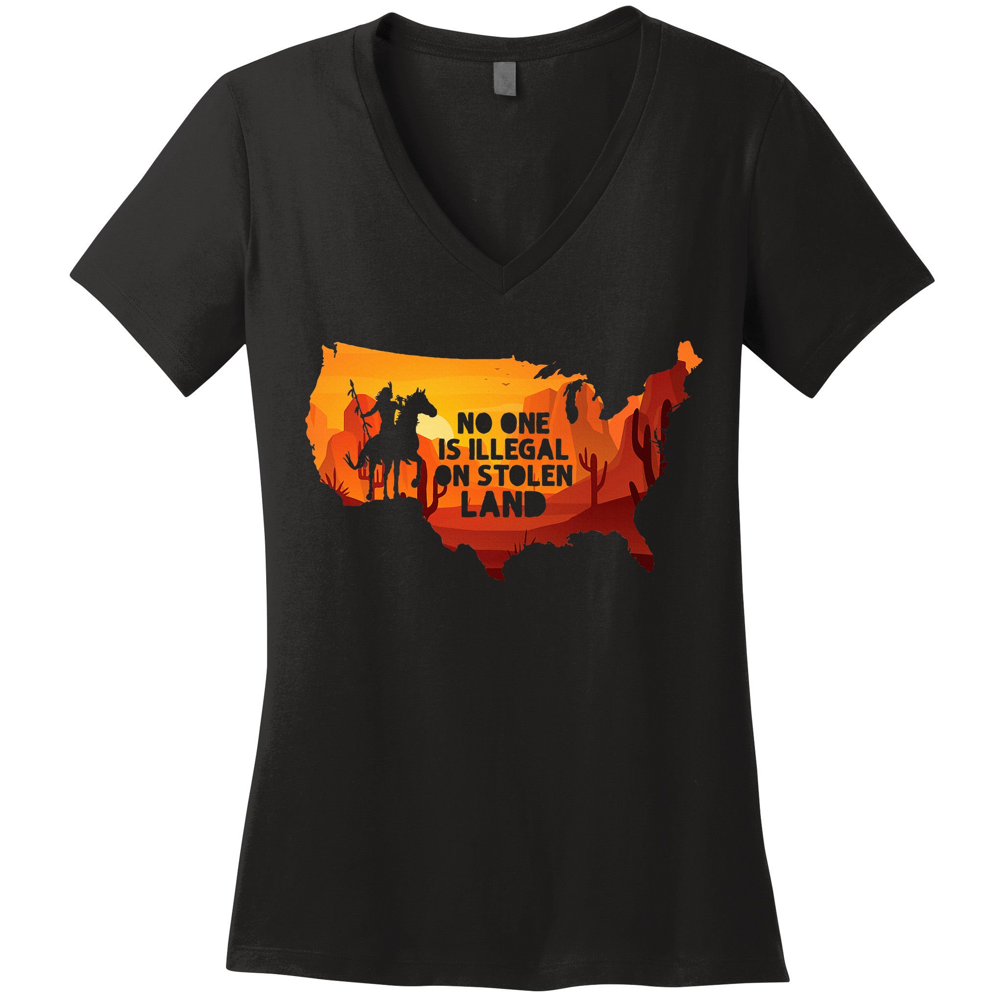 No One Is Illegal On Stolen Land Support Immigration Women's V-Neck T-Shirt