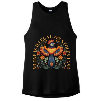 No One Is Illegal On Stolen Land Native Americans Vintage Ladies PosiCharge Tri-Blend Wicking Tank