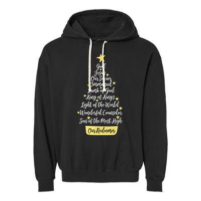 Names Of Jesus Christian Faith Christmas Tree Garment-Dyed Fleece Hoodie