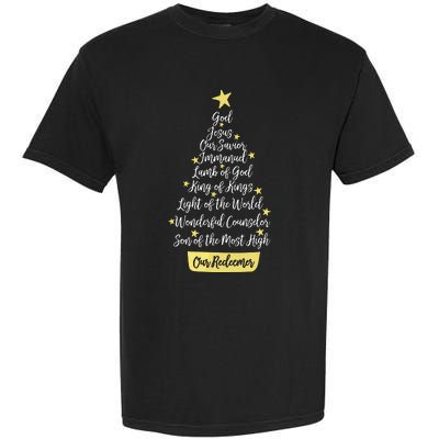 Names Of Jesus Christian Faith Christmas Tree Garment-Dyed Heavyweight T-Shirt