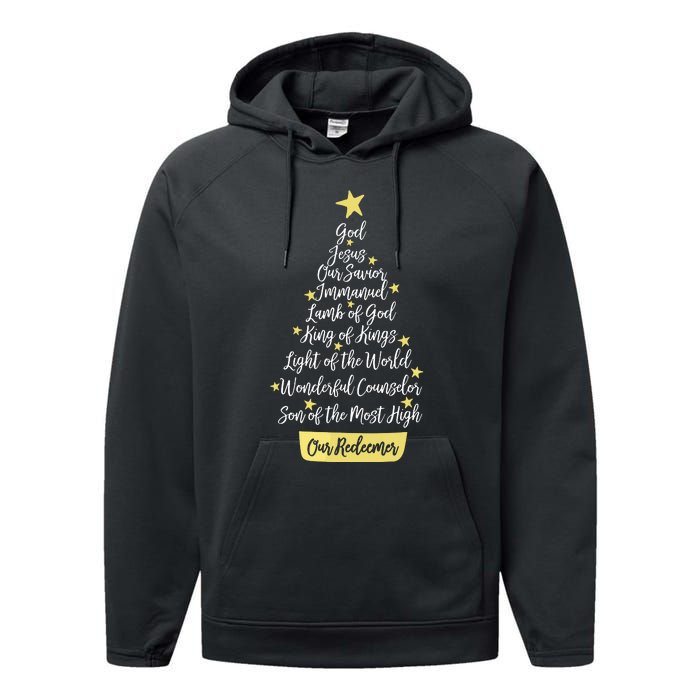 Names Of Jesus Christian Faith Christmas Tree Performance Fleece Hoodie