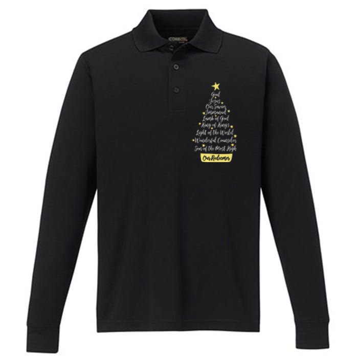 Names Of Jesus Christian Faith Christmas Tree Performance Long Sleeve Polo