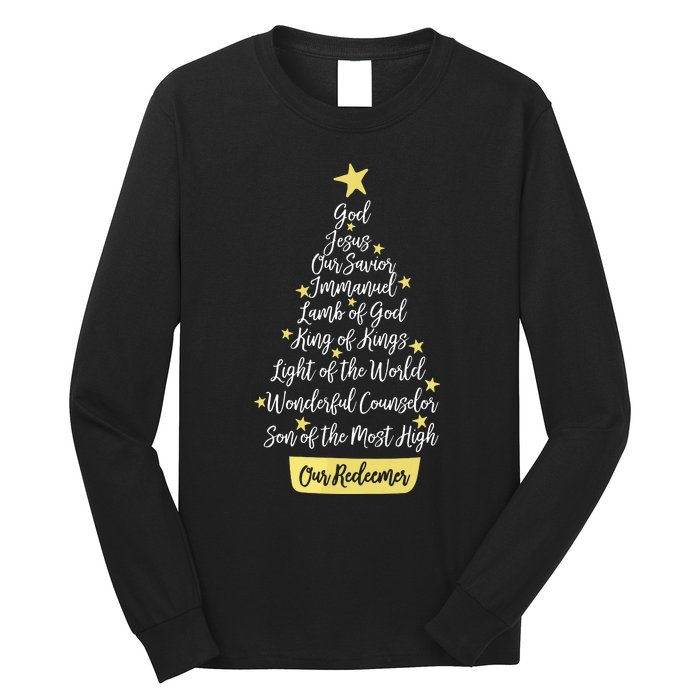 Names Of Jesus Christian Faith Christmas Tree Long Sleeve Shirt