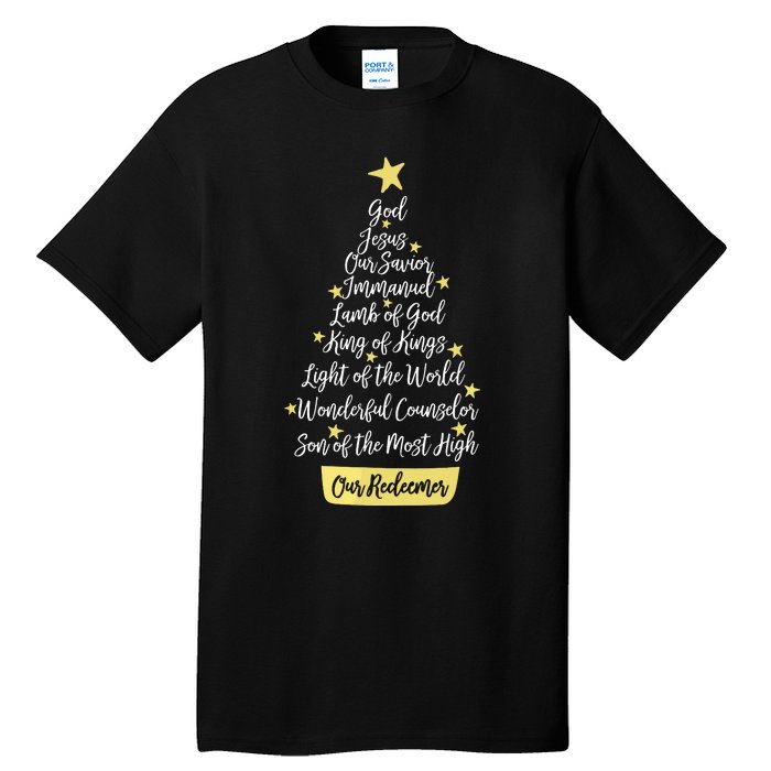 Names Of Jesus Christian Faith Christmas Tree Tall T-Shirt