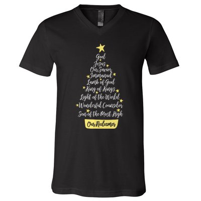 Names Of Jesus Christian Faith Christmas Tree V-Neck T-Shirt