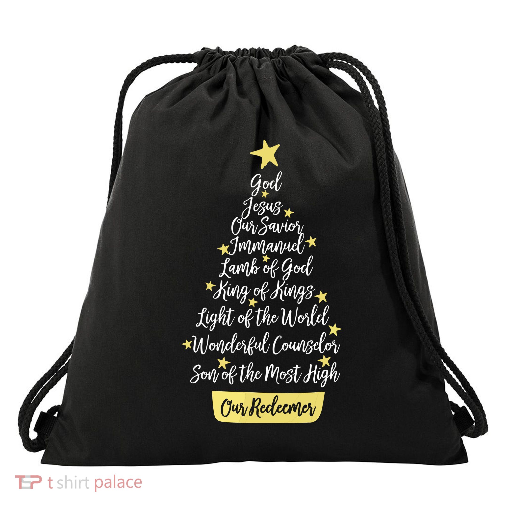 Names Of Jesus Christian Faith Christmas Tree Drawstring Bag