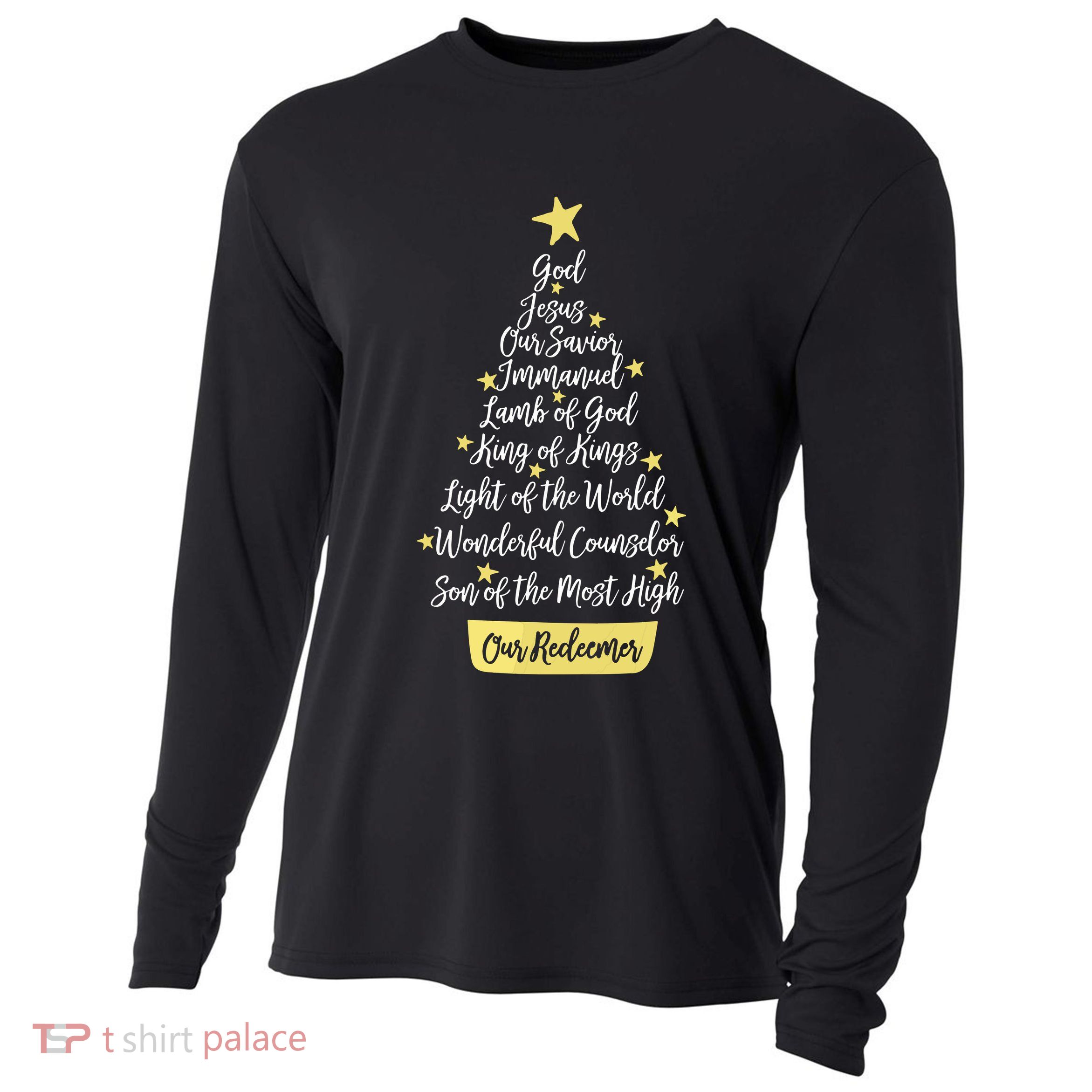 Names Of Jesus Christian Faith Christmas Tree Cooling Performance Long Sleeve Crew