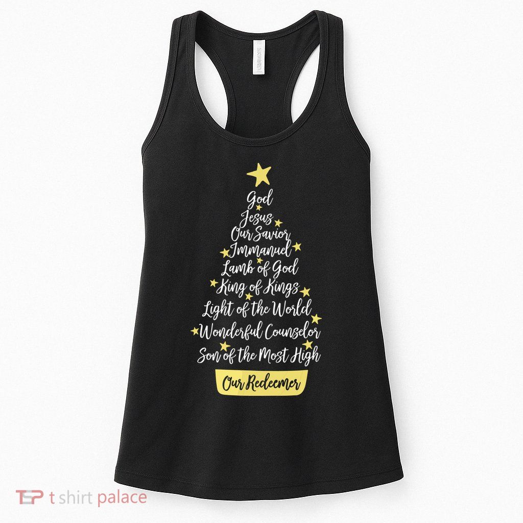Names Of Jesus Christian Faith Christmas Tree Womens Tank Top