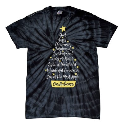 Names Of Jesus Christian Faith Christmas Tree Tie-Dye T-Shirt