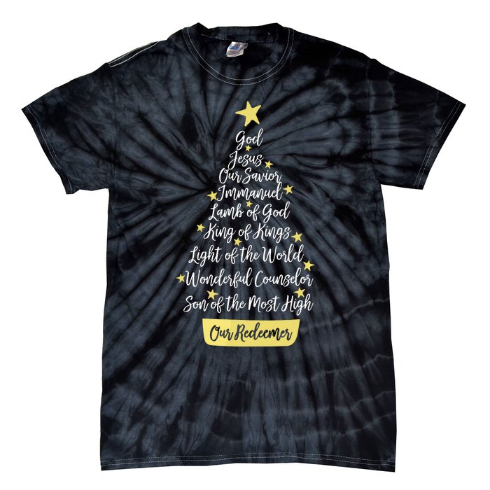 Names Of Jesus Christian Faith Christmas Tree Tie-Dye T-Shirt