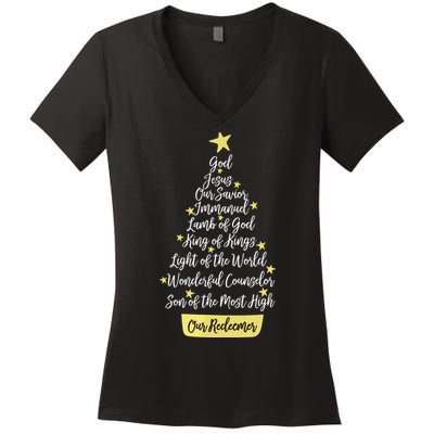 Names Of Jesus Christian Faith Christmas Tree Women's V-Neck T-Shirt