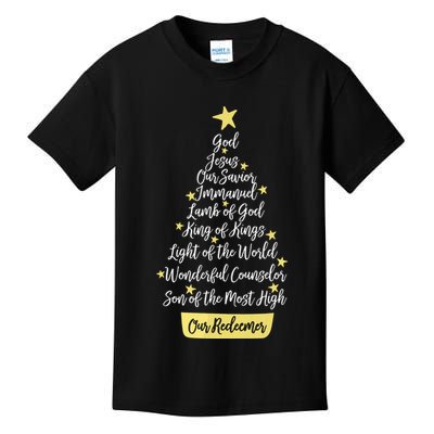 Names Of Jesus Christian Faith Christmas Tree Kids T-Shirt