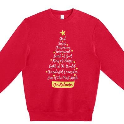 Names Of Jesus Christian Faith Christmas Tree Premium Crewneck Sweatshirt