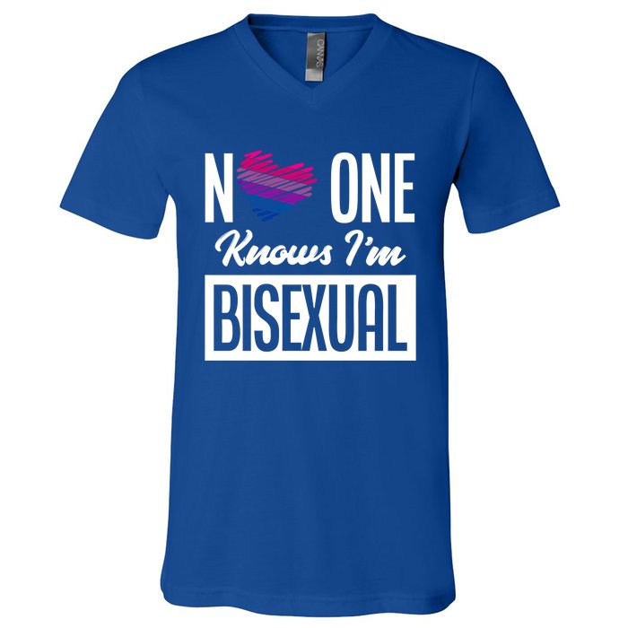 No One Knows I'm Bisexual Bi Pride Bisexual Gift V-Neck T-Shirt