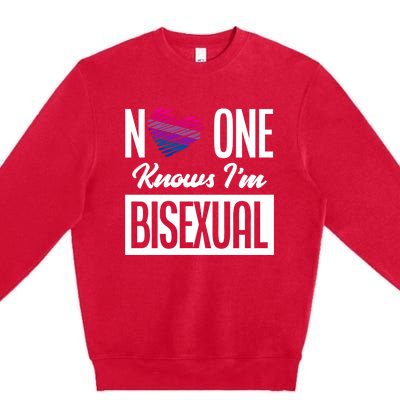 No One Knows I'm Bisexual Bi Pride Bisexual Gift Premium Crewneck Sweatshirt